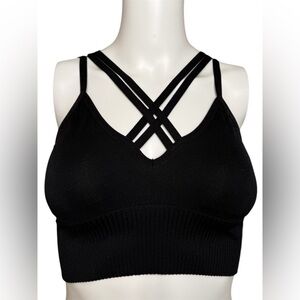 Betsey Johnson Performance Black Strappy Bralette With Removable Cups Small NWT